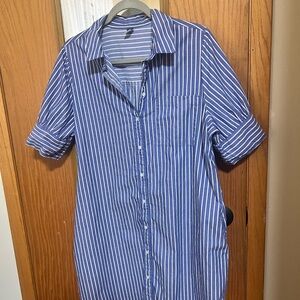 Old Navy Blue and White Vertical Stripe Button-Down Shirt Dress